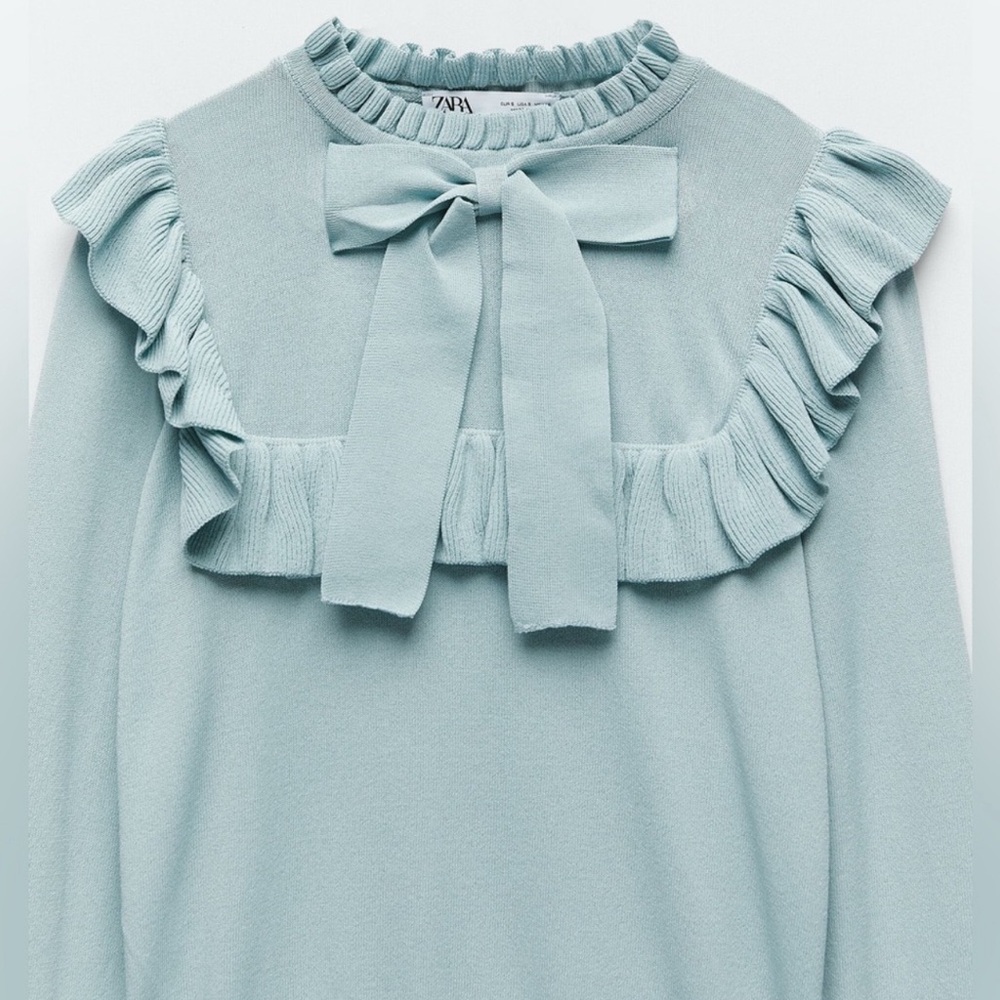 Zara women’s Ruffle knit sweater with Bow - Picture 7 of 14